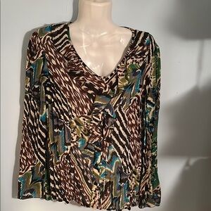 Women’s Multicolor Animal Print V-Neck Ruffle bell long sleeves Top